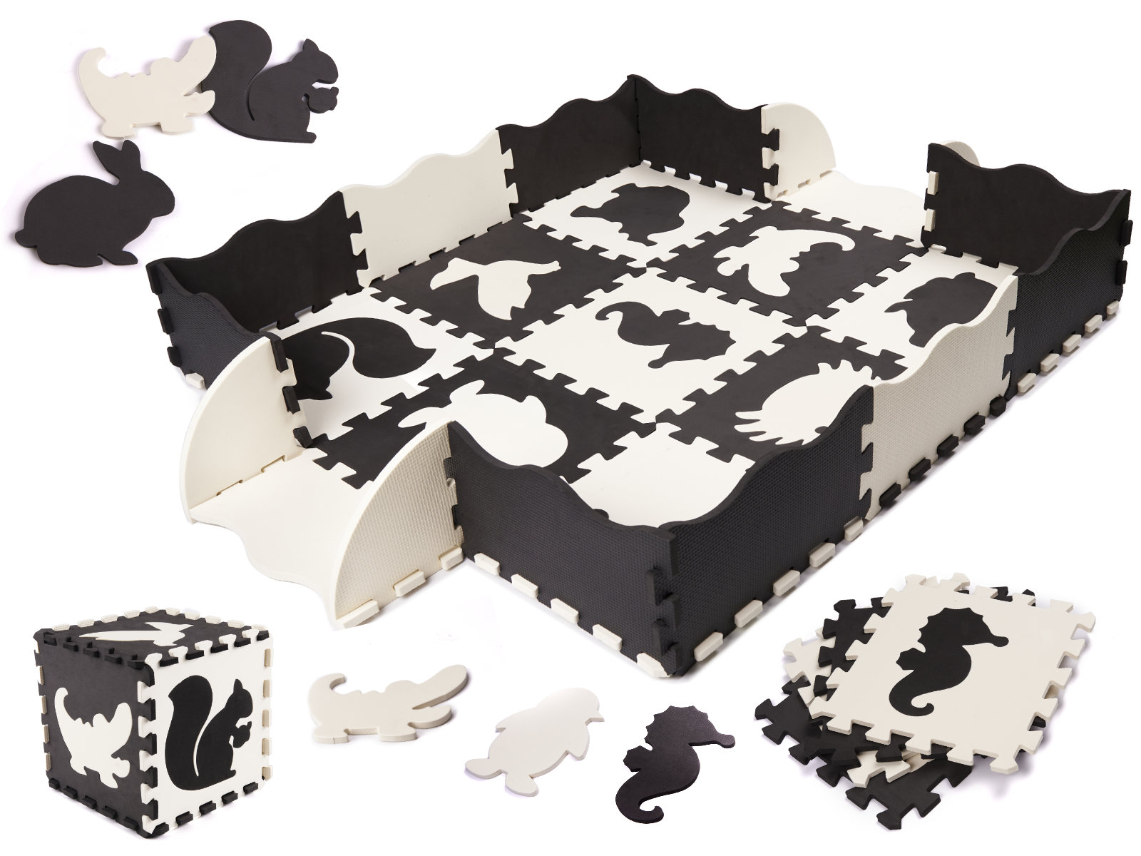 Puzzle od pjene - edukativni tepih 114 x 114 cm Black White